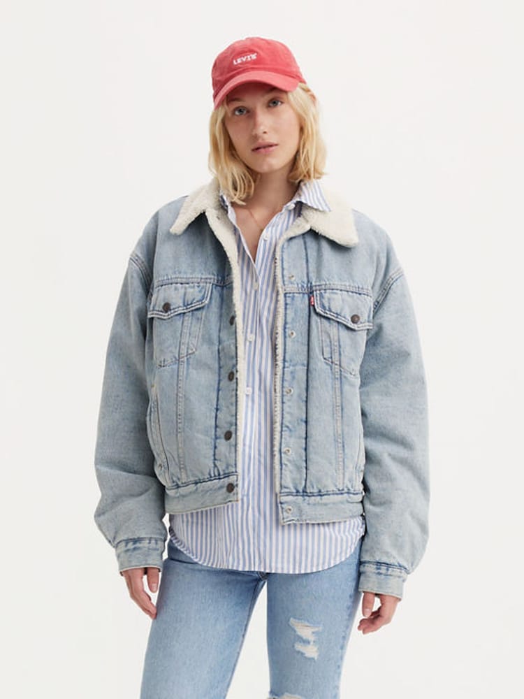 Levi's® Blue 90s Sherpa Trucker Jacket - Image 1 of 5 Levi's® Blue 90s Sherpa Trucker Jacket - Image 1 of 5