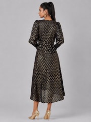 Jolie Moi Black Puff Sleeve Metalic Spot Print Dip Hem Maxi Dress - Image 2 of 6