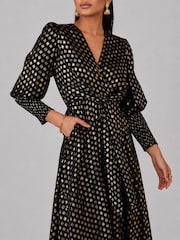 Jolie Moi Black Puff Sleeve Metalic Spot Print Dip Hem Maxi Dress - Image 3 of 6