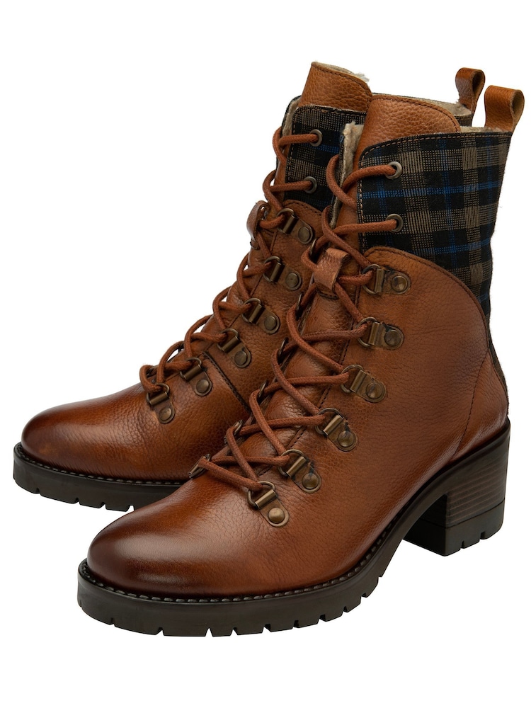 Lotus Brown Leather & Check-Print Zip-Up Ankle Boots - Image 2 of 4
