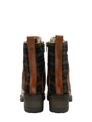Lotus Brown Leather & Check-Print Zip-Up Ankle Boots - Image 3 of 4