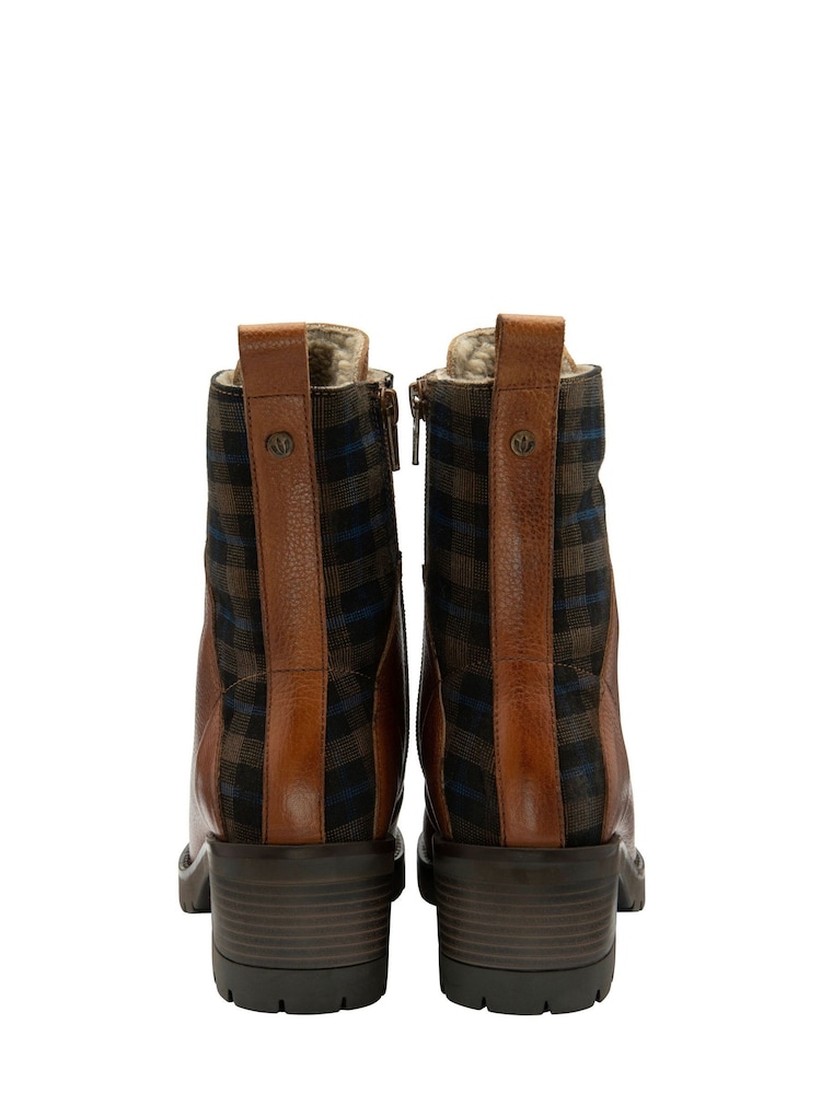 Lotus Brown Leather & Check-Print Zip-Up Ankle Boots - Image 3 of 4