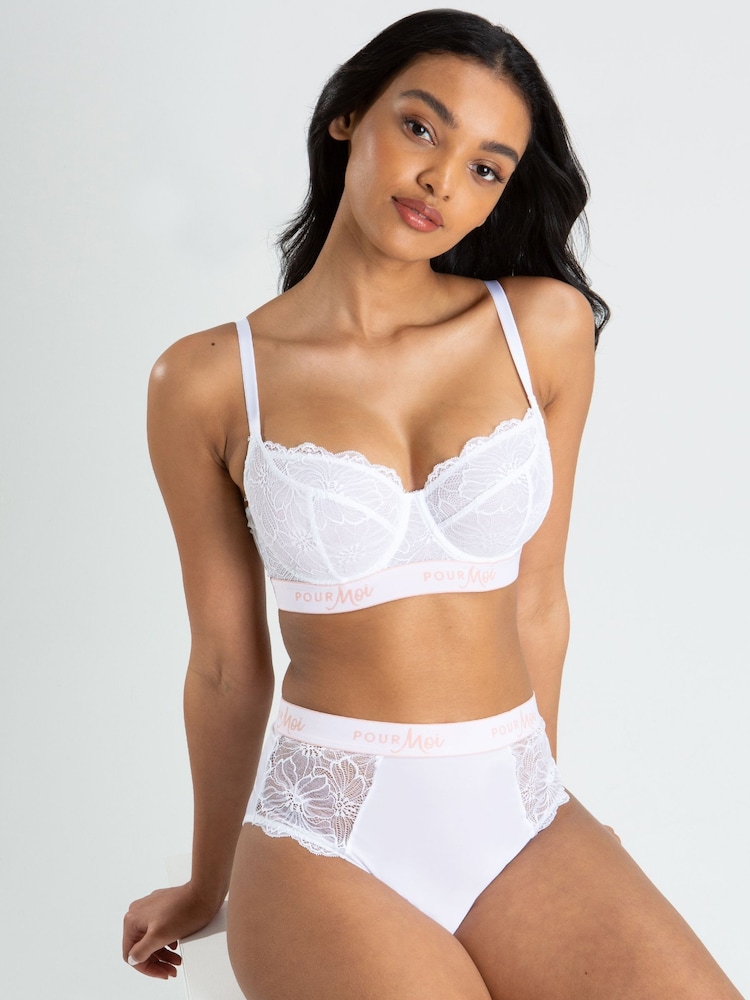 Pour Moi White Logo Elastic High Leg Knickers - Image 1 of 4