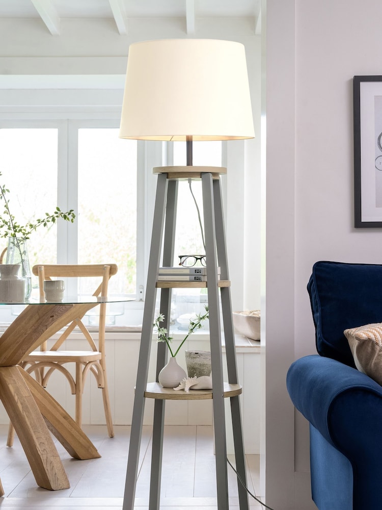 Grey Malvern Shelved Wood Floor Lamp - Image 1 of 5