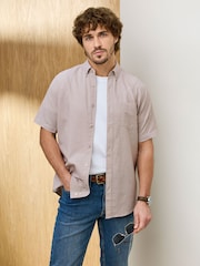 Cotton Traders Grey Signature Short Sleeve Oxford Shirt - Image 2 of 4