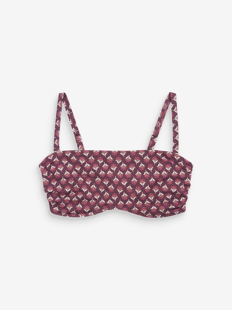 Berry Red Woodblock DD+ Non Pad Minimise Bandeau Bikini Top - Image 5 of 5