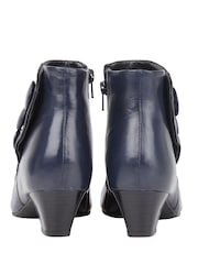 Lotus Navy Blue Leather Ankle Boots - Image 3 of 4