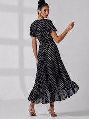 Jolie Moi Blue Metallic Angel Sleeve Maxi Dress - Image 2 of 6