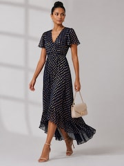Jolie Moi Blue Metallic Angel Sleeve Maxi Dress - Image 5 of 6