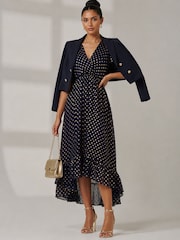 Jolie Moi Blue Metallic Angel Sleeve Maxi Dress - Image 6 of 6