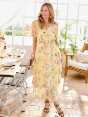 Cotton Traders Yellow Chiffon Tiered Maxi Dress - Image 1 of 4