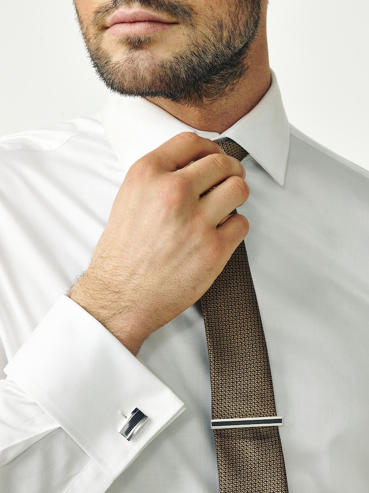 Silver/Black Textured Cufflink And Tie Clip Set - Image 1 of 5