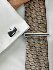 Silver/Black Textured Cufflink And Tie Clip Set - Image 2 of 5