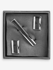 Silver/Black Textured Cufflink And Tie Clip Set - Image 4 of 5