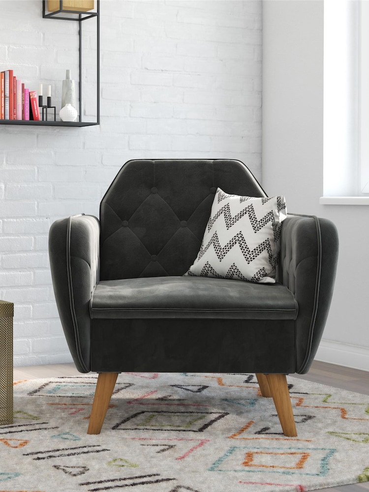 Novogratz Grey Teresa Velvet Memory Foam Accent Chair - Image 1 of 3