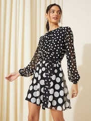 Friends Like These Black Petite Chiffon Tiered Belted Mini Dress - Image 1 of 4