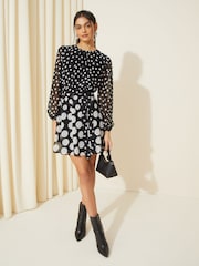 Friends Like These Black Petite Chiffon Tiered Belted Mini Dress - Image 2 of 4
