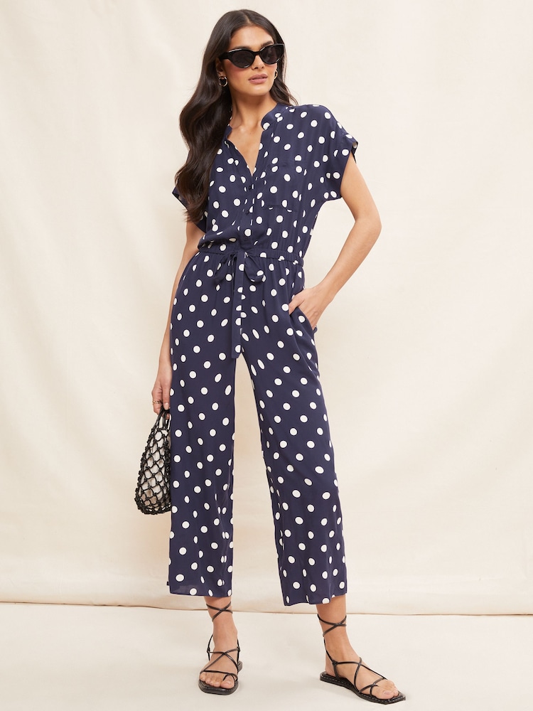 Friends Like These Navy Blue Culotte Jumpsuit With Tie Belt - Image 1 of 4