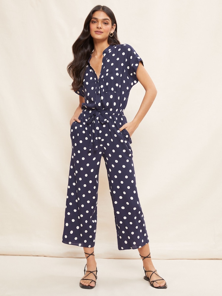 Friends Like These Navy Blue Culotte Jumpsuit With Tie Belt - Image 3 of 4
