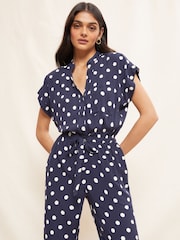 Friends Like These Navy Blue Culotte Jumpsuit With Tie Belt - Image 4 of 4