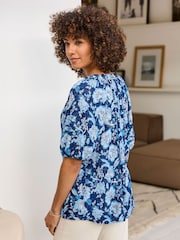 Cotton Traders Blue Printed Short Sleeve Blouse - Image 3 of 4