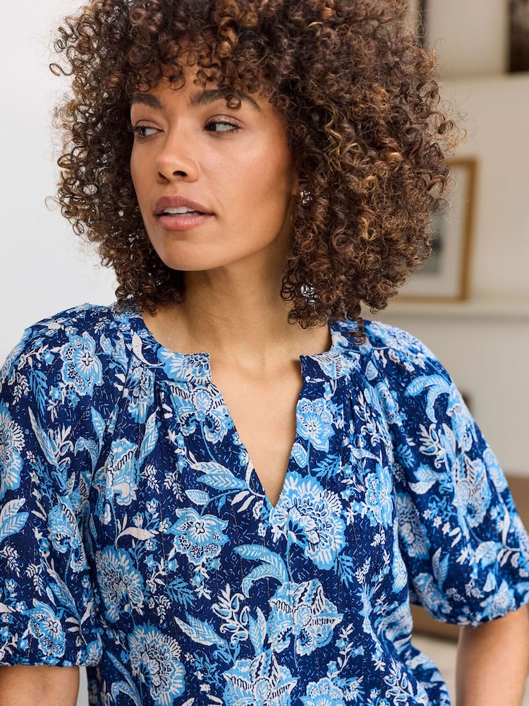 Cotton Traders Blue Printed Short Sleeve Blouse - Image 4 of 4 Cotton Traders Blue Printed Short Sleeve Blouse - Image 4 of 4