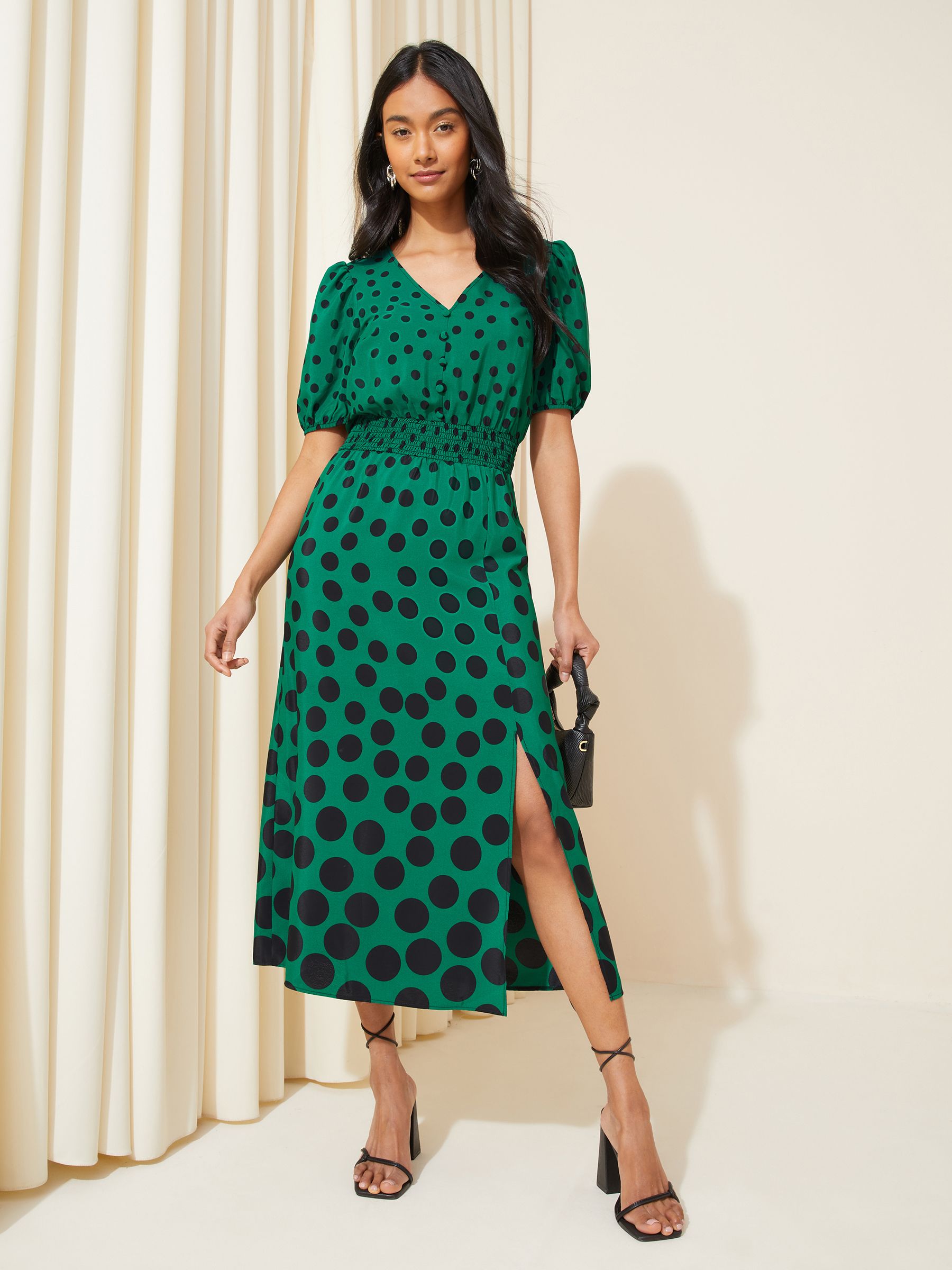 Buy Friends Like These Green Polka Dot Petite Puff Sleeve