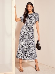 Friends Like These Navy Blue Animal ITY Flutter Short Sleeve Midi Dress - Image 1 of 4