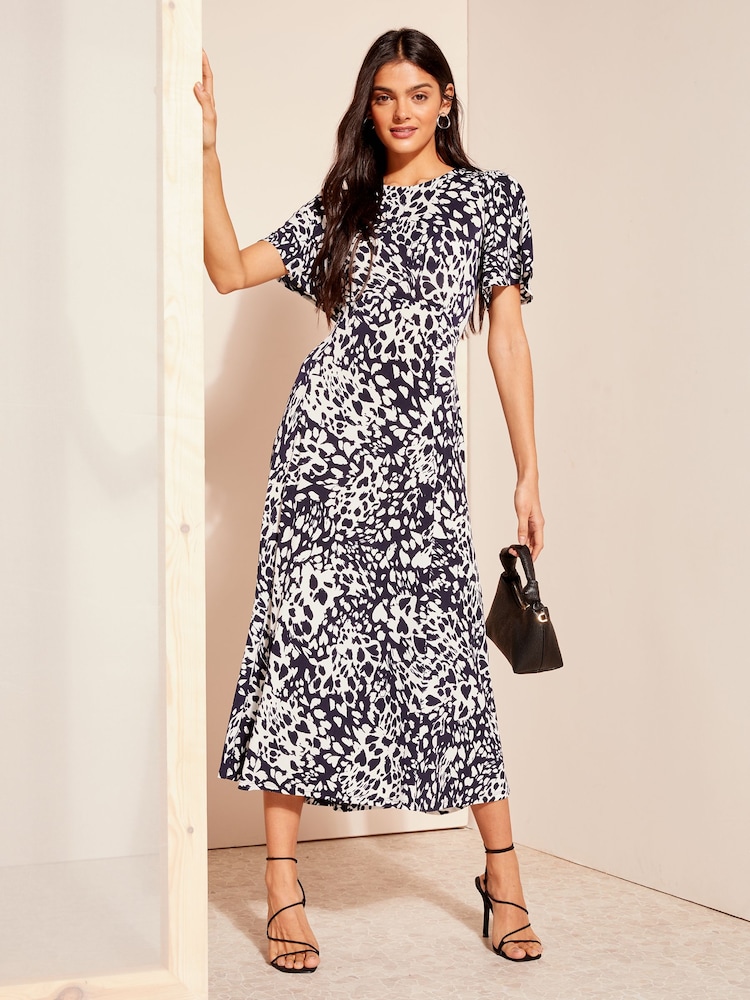 Friends Like These Navy Blue Animal ITY Flutter Short Sleeve Midi Dress - Image 1 of 4