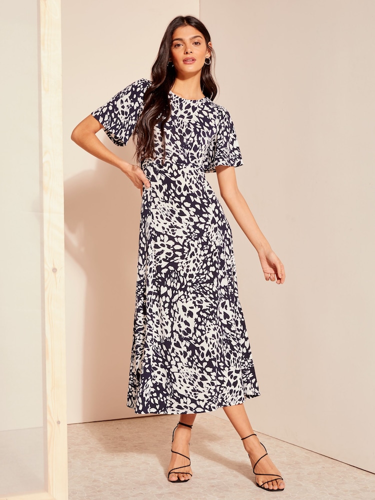 Friends Like These Navy Blue Animal ITY Flutter Short Sleeve Midi Dress - Image 2 of 4