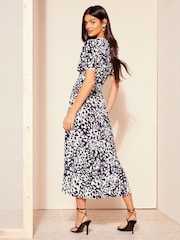 Friends Like These Navy Blue Animal ITY Flutter Short Sleeve Midi Dress - Image 3 of 4
