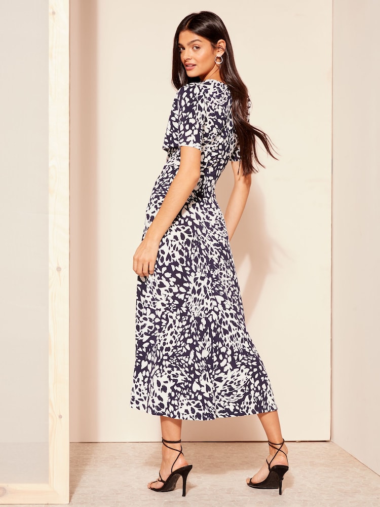 Friends Like These Navy Blue Animal ITY Flutter Short Sleeve Midi Dress - Image 2 of 3