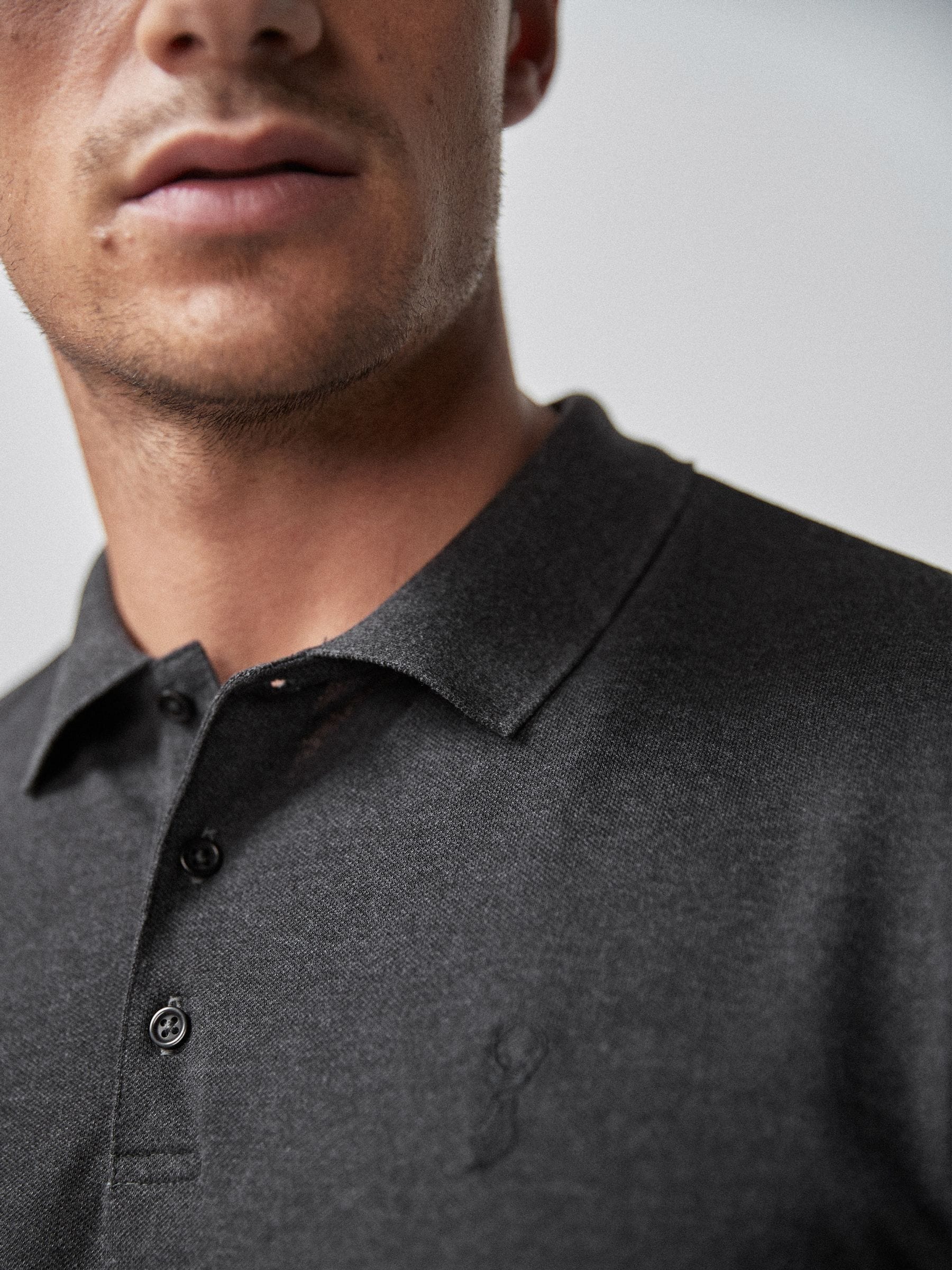Buy Grey Charcoal Regular Fit Short Sleeve Pique Polo Shirt