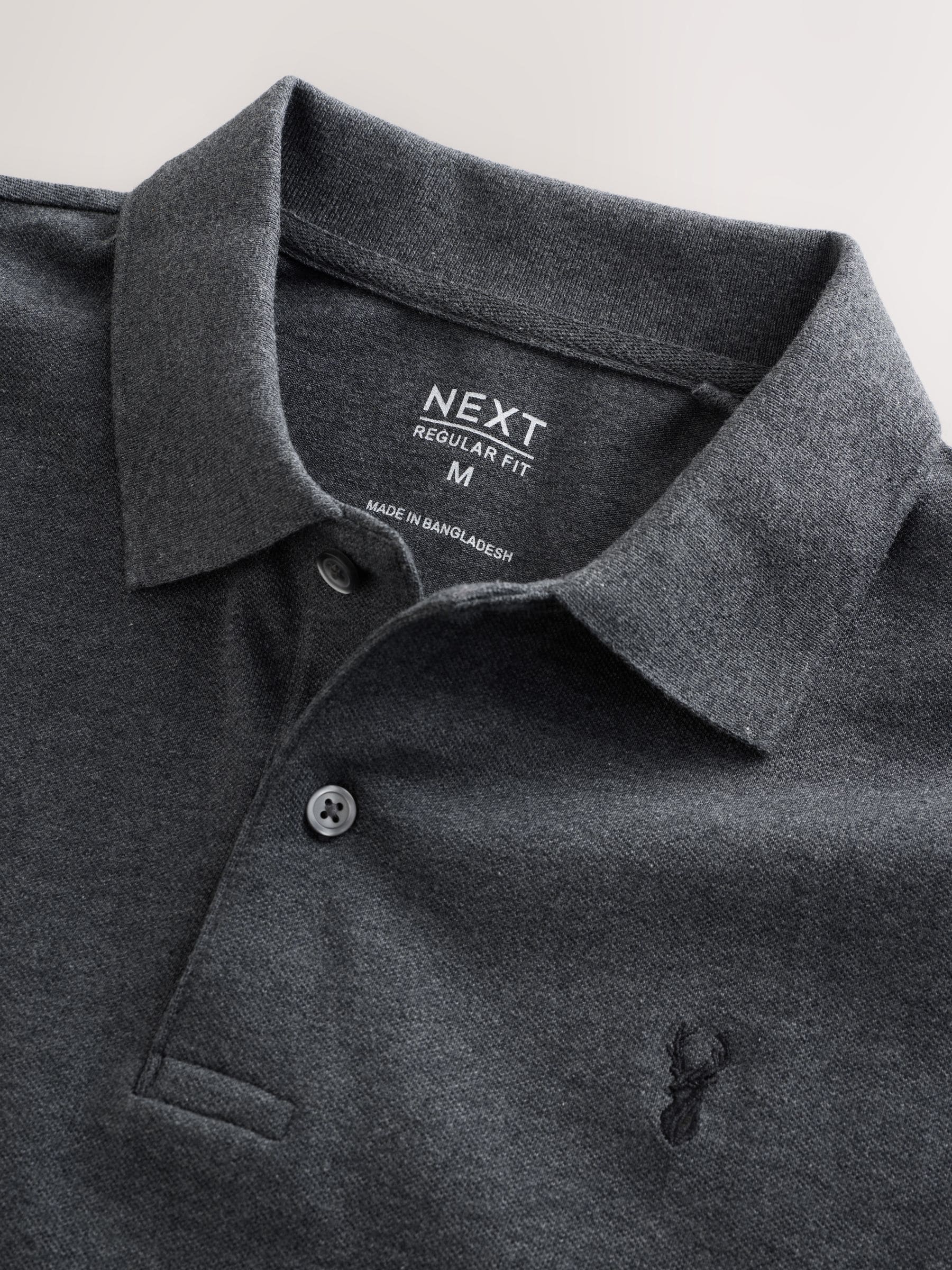 Buy Grey Charcoal Regular Fit Short Sleeve Pique Polo Shirt from