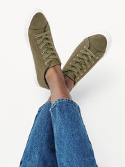 Khaki Green Lace Up Baseball Trainers - Image 1 of 6