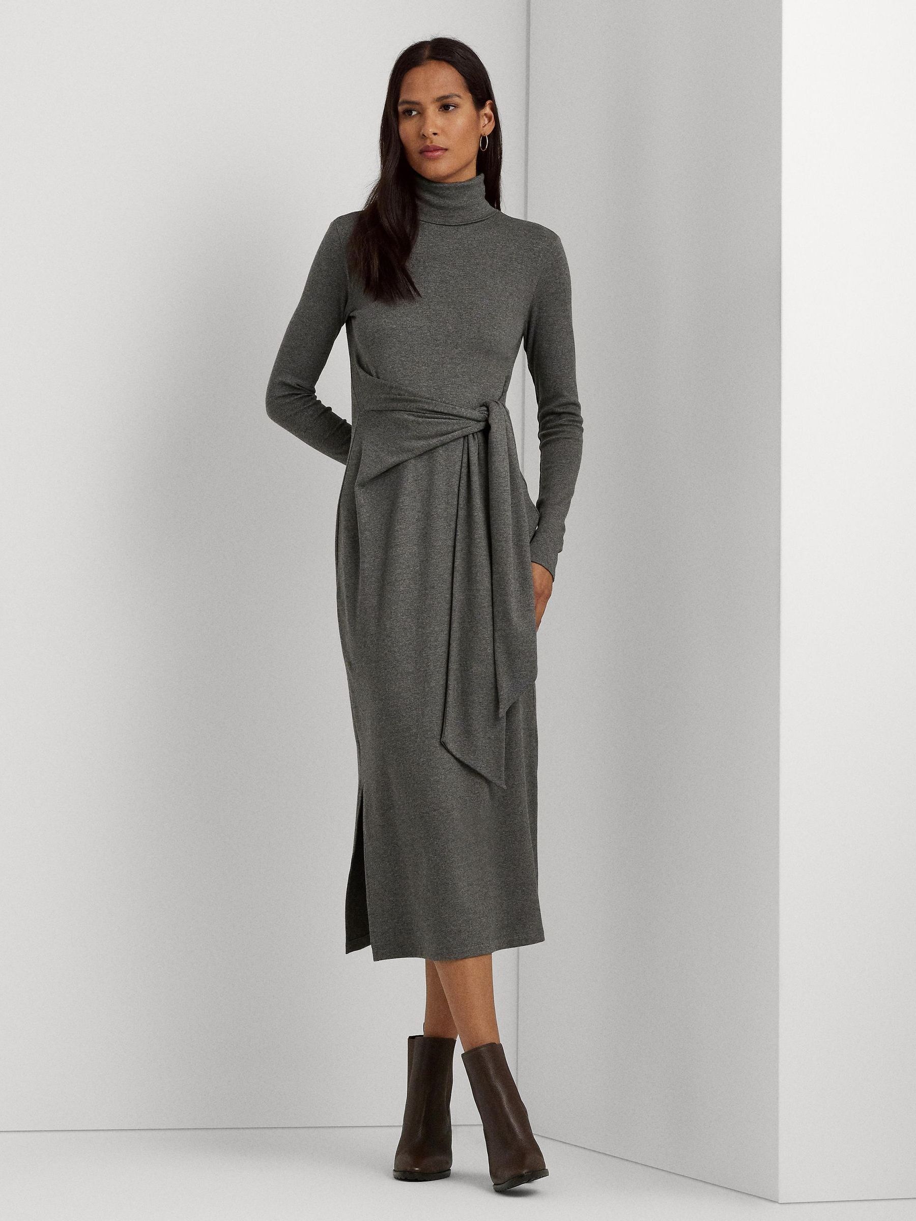 Buy Lauren Ralph Lauren Grey Tie Front Turtleneck Sweater Dress from Next Germany