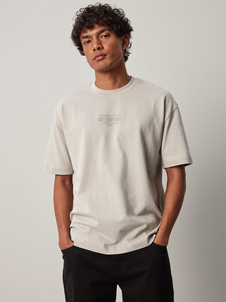 Grey Single Relaxed Fit Graphic Heavyweight T-Shirt - Image 1 of 8