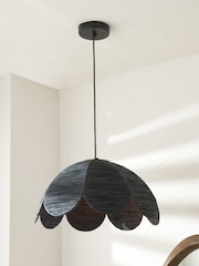Pacific Black Petal Scalloped Raffia Pendant Ceiling Light - Image 1 of 4