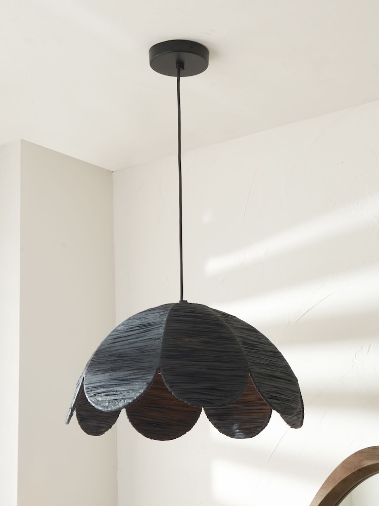 Pacific Black Petal Scalloped Raffia Pendant Ceiling Light - Image 1 of 4