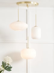 Pacific White Alexa Ribbed Glass and Gold Metal Multi Drop Ceiling Light - Image 1 of 6