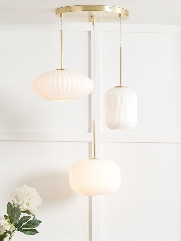 Pacific White Alexa Ribbed Glass and Gold Metal Multi Drop Ceiling Light - Image 1 of 6