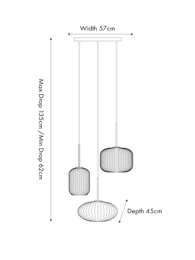 Pacific White Alexa Ribbed Glass and Gold Metal Multi Drop Ceiling Light - Image 6 of 6