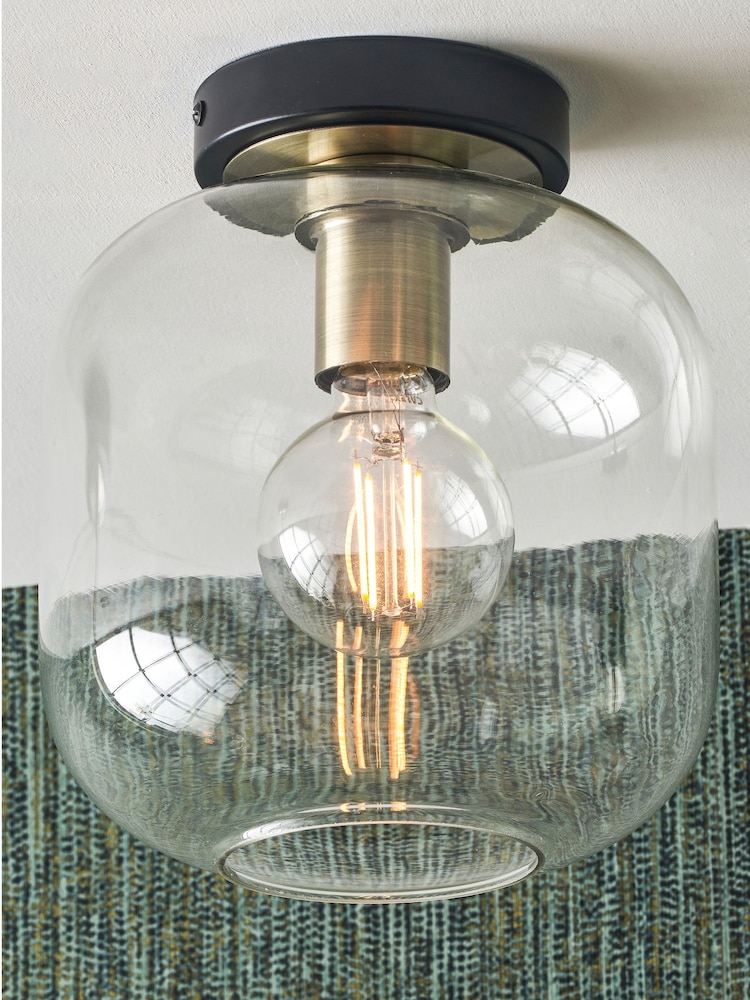 Pacific Black Metal and Glass Flush Pendant Ceiling Light - Image 1 of 4