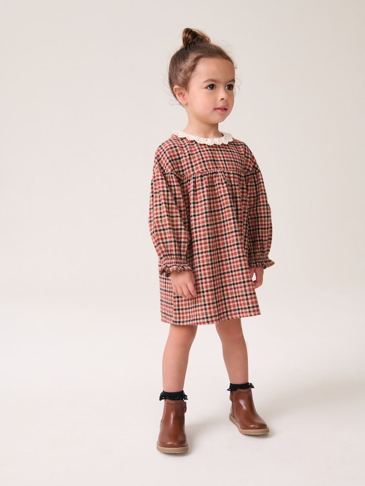 Heritage Check 100% Cotton Lace Collar Dress (3mths-8yrs) - Image 1 of 7