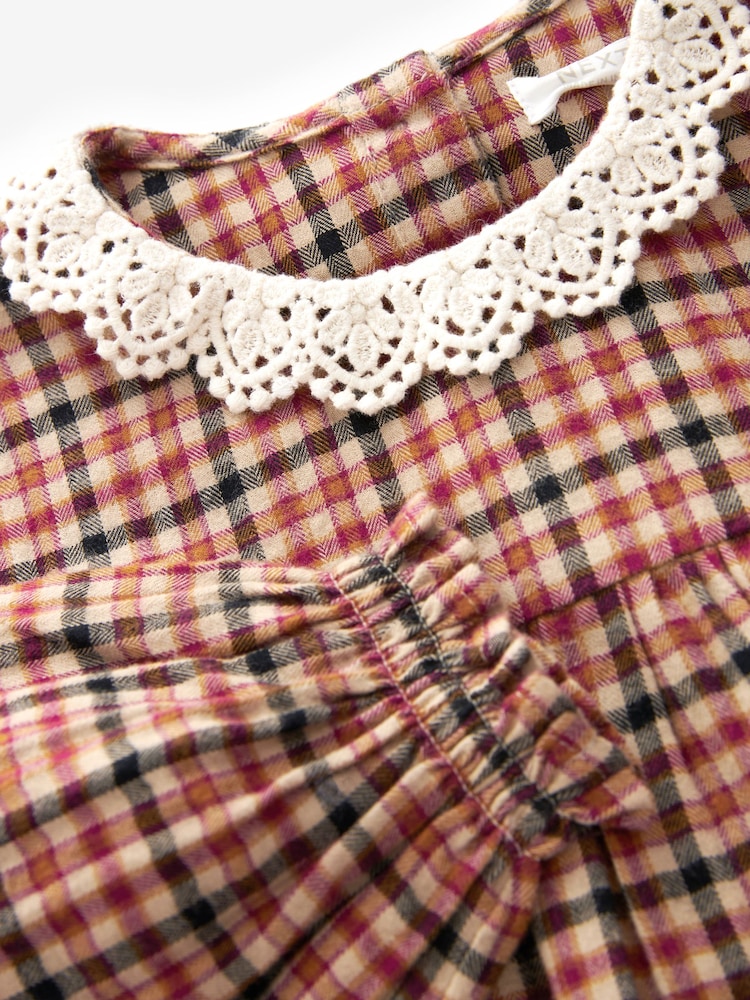 Heritage Check 100% Cotton Lace Collar Dress (3mths-8yrs) - Image 7 of 7