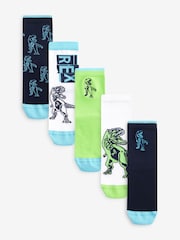 Blau/Leuchtendes Grün/Dinosauriermotive - Socken mit hohem Baumwollanteil, 5er-Pack - Bild 1 von 6