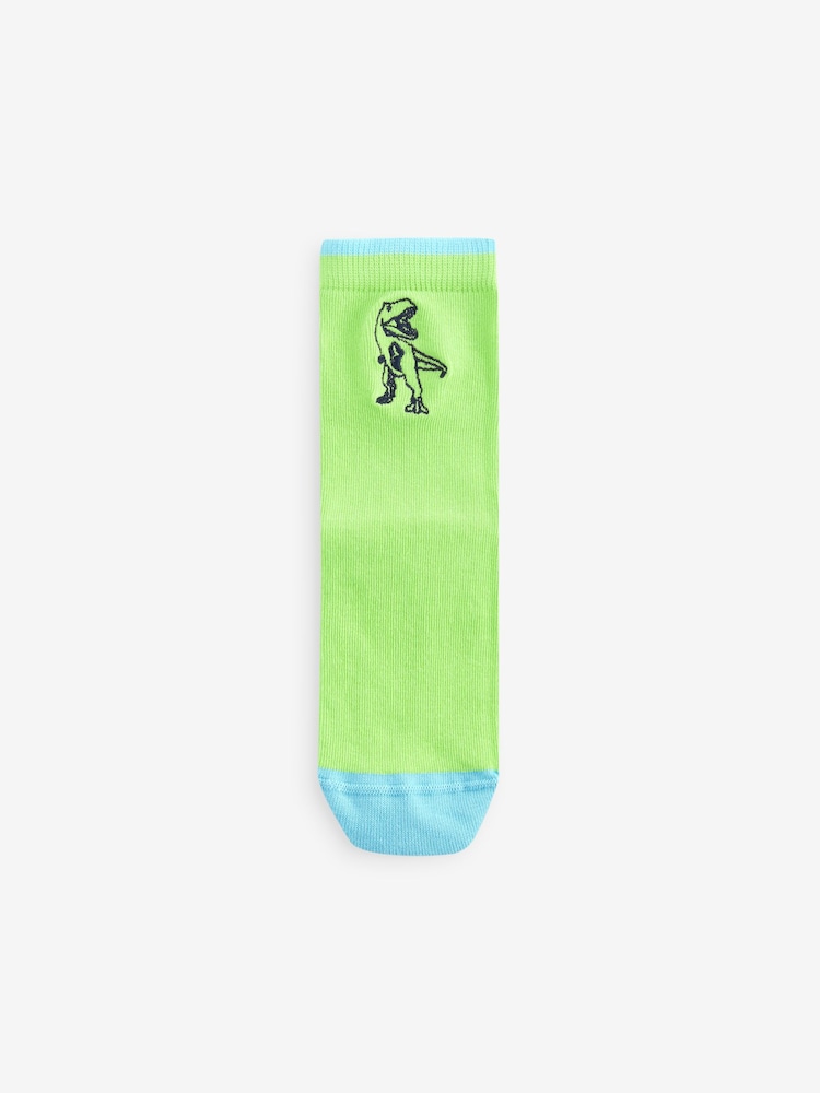 Blau/Leuchtendes Grün/Dinosauriermotive - Socken mit hohem Baumwollanteil, 5er-Pack - Bild 6 von 6