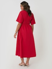 Threadbare Red Elasticated Waist Cotton Poplin Midi Dress - Image 2 of 4