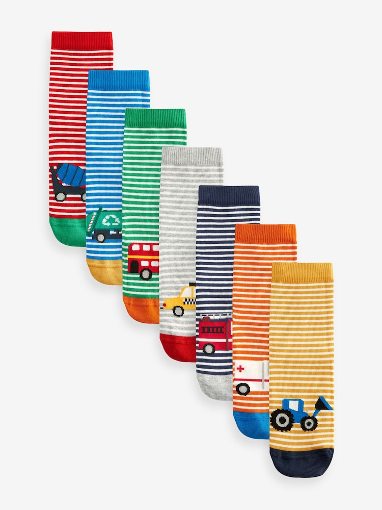Vehicle Stripe Cotton Rich Socks 7 Pack - Image 1 of 8