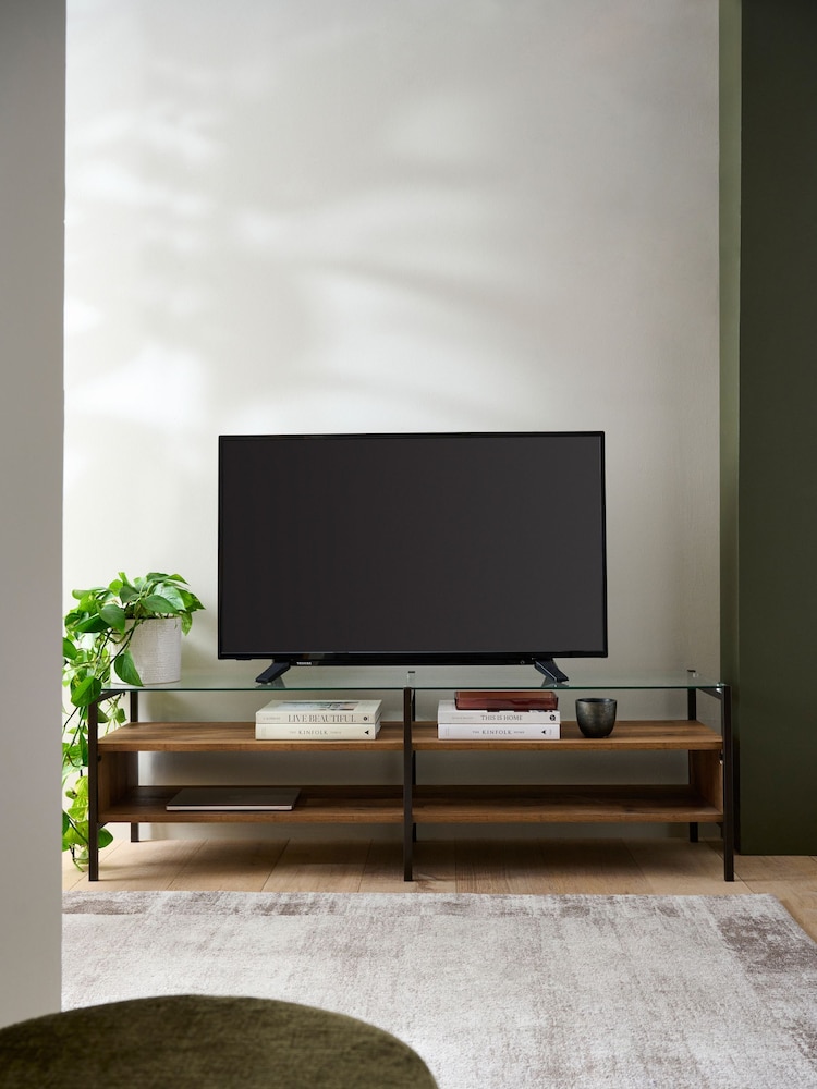 Dark Bronx Oak Effect and Glass TV Unit,  Up to 65 Inch - Image 1 of 8